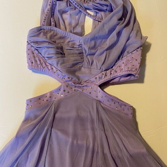 Reverence Custom solo rhinestoned dance costume lavender mesh cutout leotard  LC - Picture 9 of 14